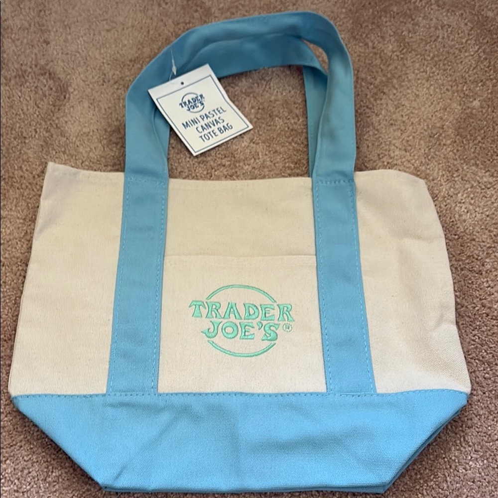 Trader Joe’s Elegant Blue and Cream Tote Bag for Everyday Use